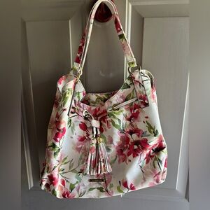 Liz Claiborne Canvas Bag Colorful Stripe Drawstring Fringe LC Leanne Four Poster